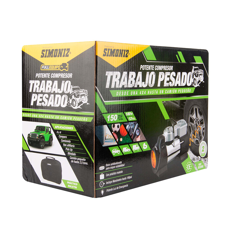 COMPRESOR SIMONIZ FULL E TRABAJ PESADO 180W 12VDC 150PSI - NEGRO - Imagen 1