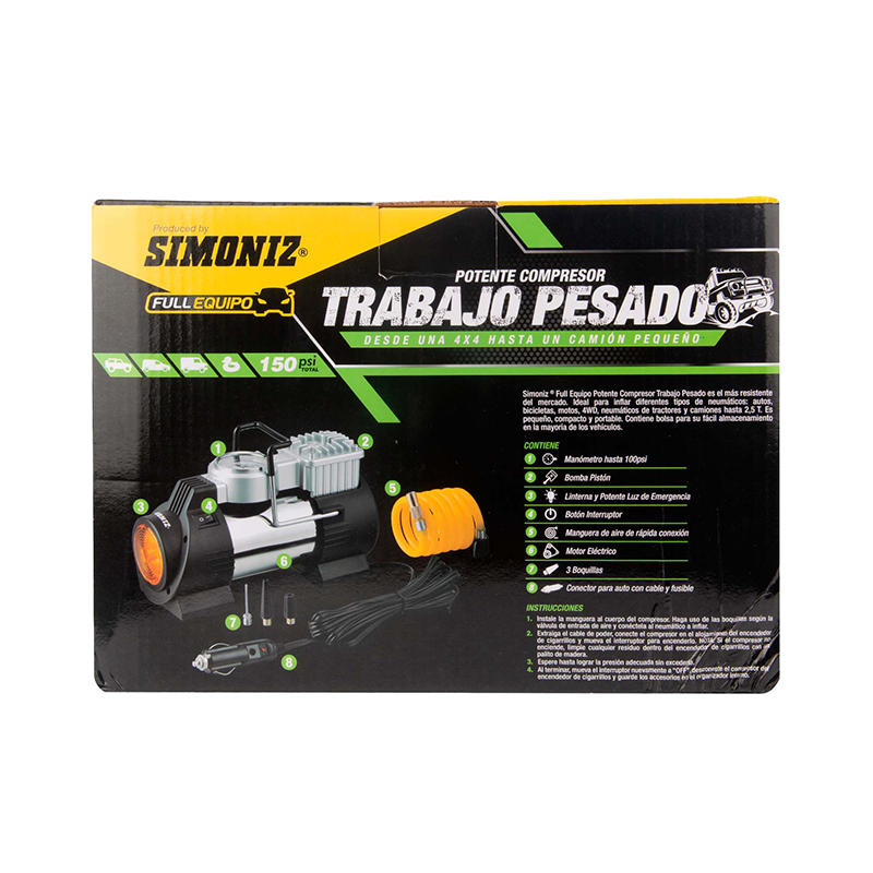 COMPRESOR SIMONIZ FULL E TRABAJ PESADO 180W 12VDC 150PSI - NEGRO - Imagen 2