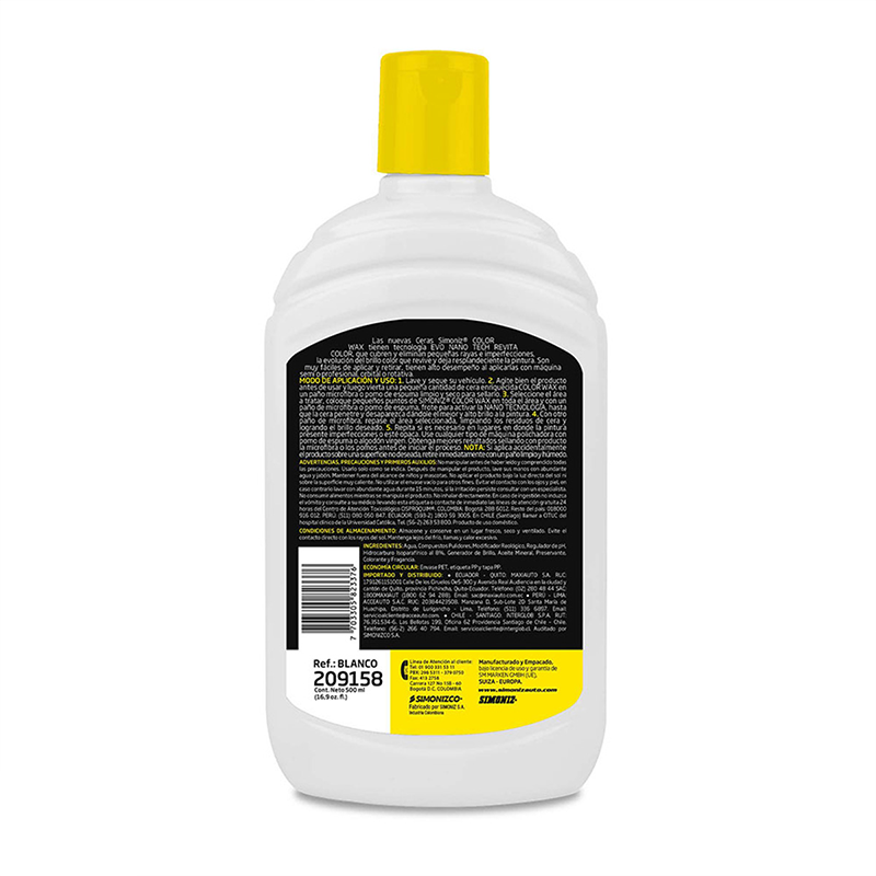 CERA COLOR WAX SIMONIZ CON NANO TECNOLOGÍA BLANCO 500ML - Imagen 3