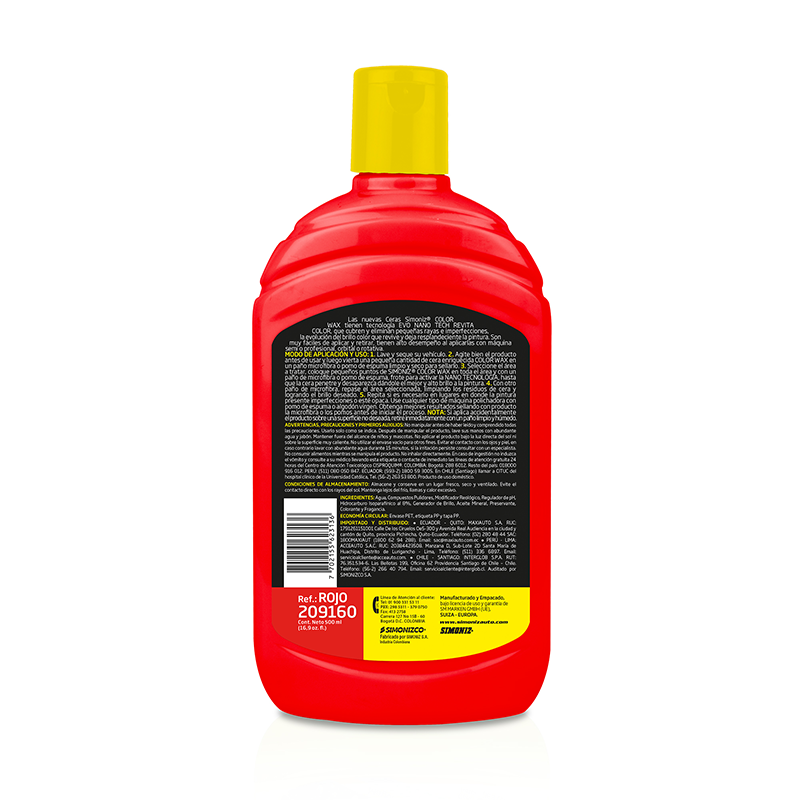 CERA COLOR WAX SIMONIZ CON NANO TECNOLOGÍA ROJO 500ML - Imagen 3